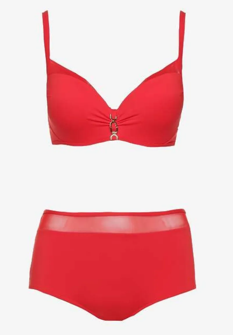Czerwone Bikini Biustonosz Zdobiony Aplikacją i Majtki Typu Figi Iffirelle