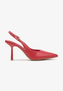 Czerwone Klasyczne Sandały Szpilki Slingback ze Szpiczastym Noskiem Saniffia
