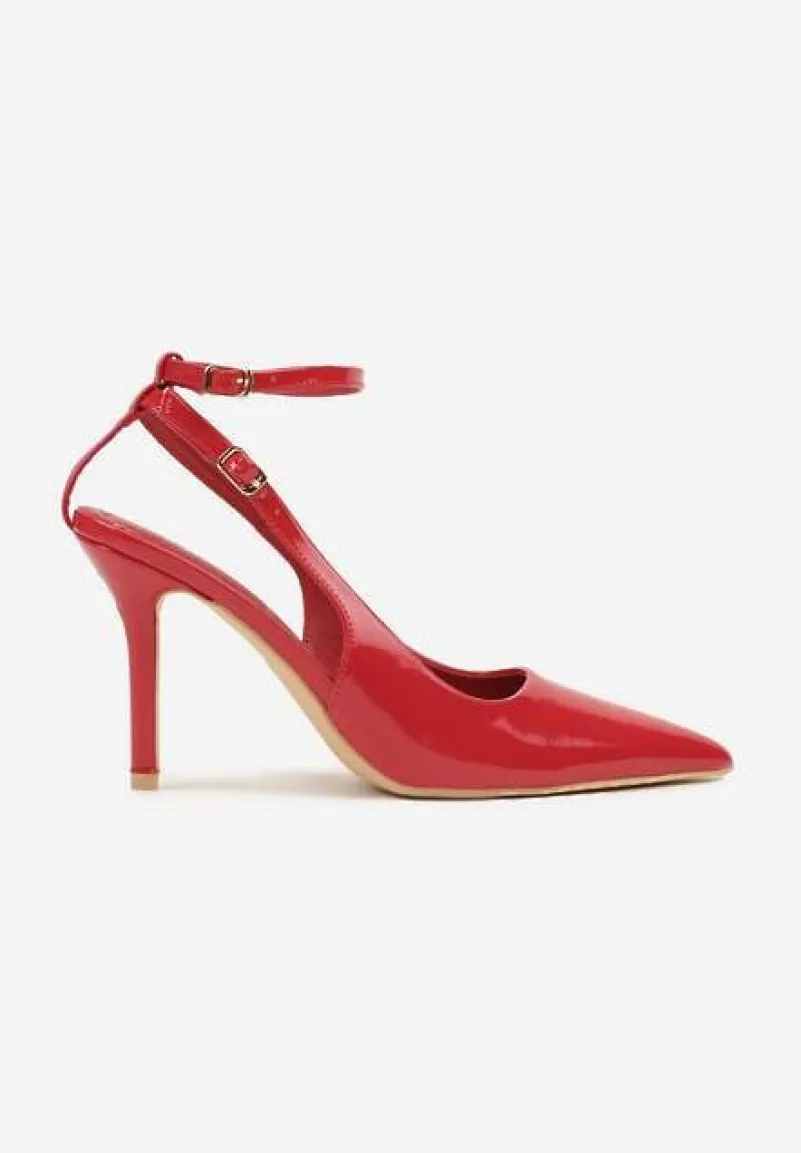 Czerwone Sandały Lakierowane Vices na Szpilce Typu Slingback Dolenita