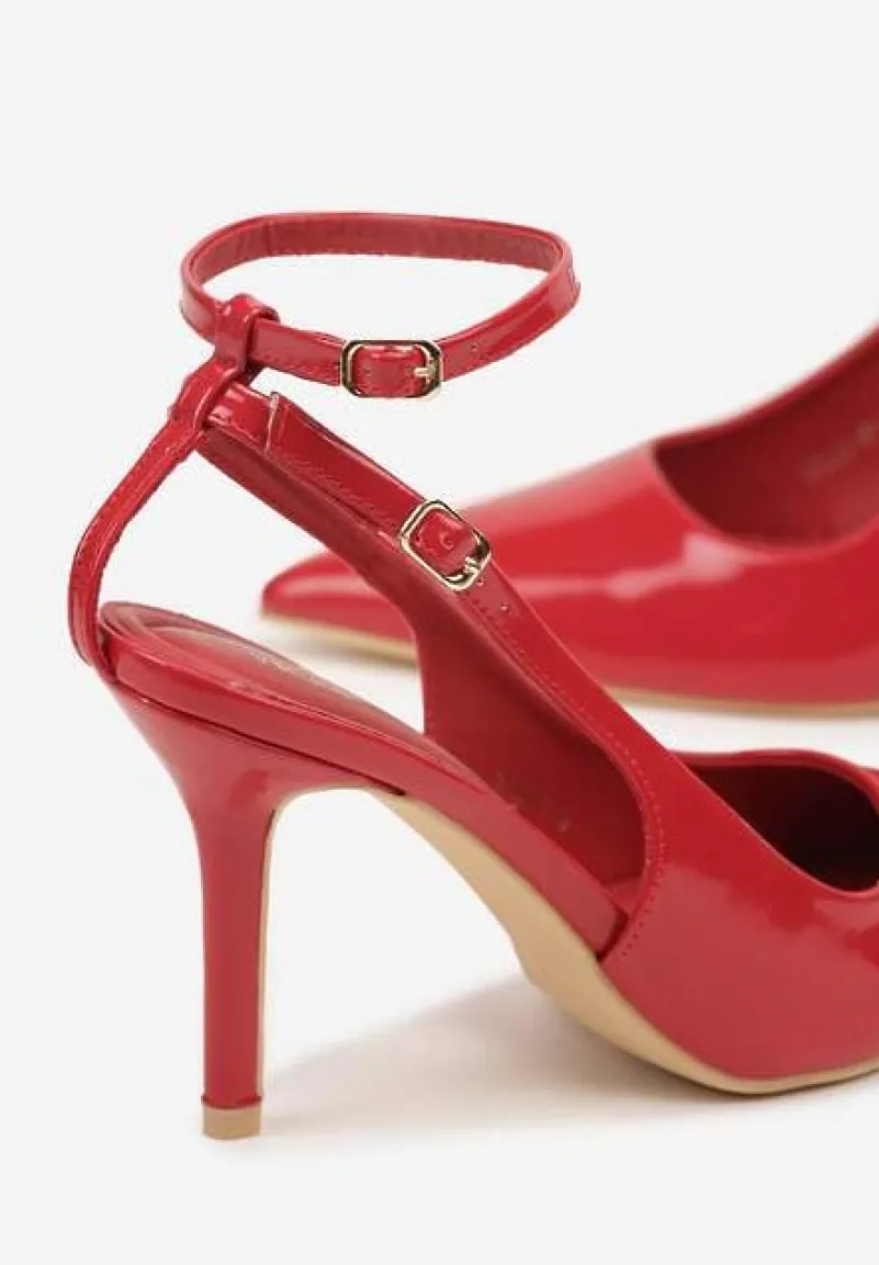 Czerwone Sandały Lakierowane Vices na Szpilce Typu Slingback Dolenita