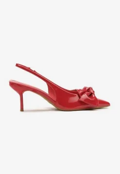Czerwone Sandały Vices na Szpilce Slingback Ozdobione Kokardą Nilendria