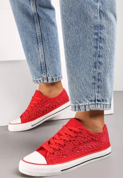 Czerwone Trampki z Krótką Ażurową Cholewką Paerina