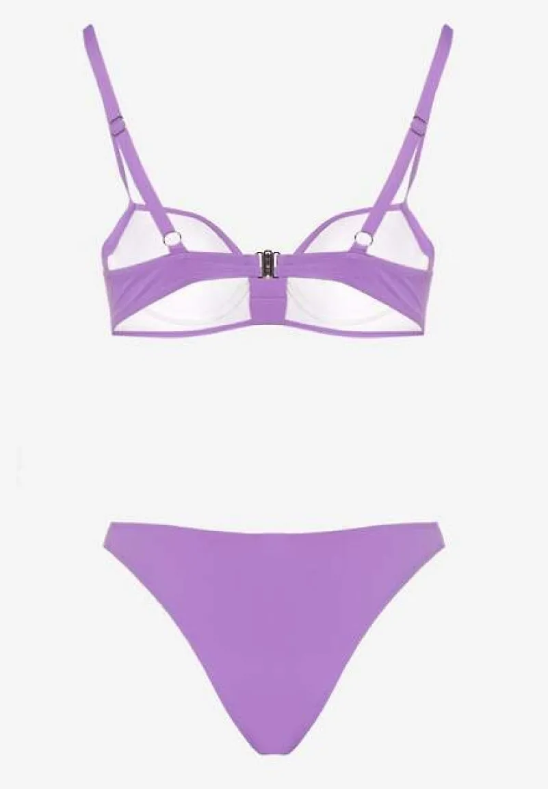 Fioletowe Bikini Biustonosz i Majtki Figi z Aplikacją z Cyrkoniami Nateria