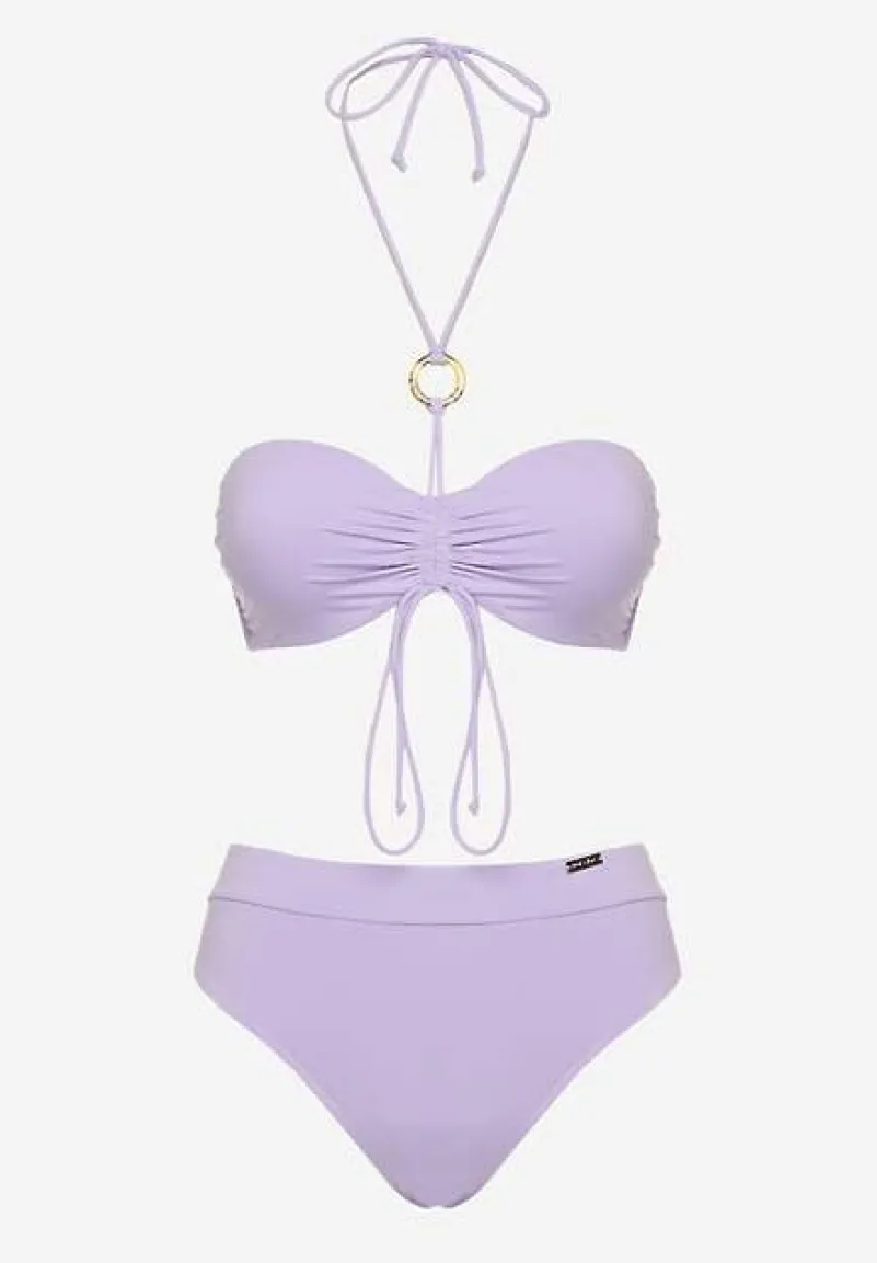 Fioletowe Bikini Figi i Usztywniany Biustonosz z Regulowanymi Ramiączkami Ozdobiony Sznurkiem Rosbia