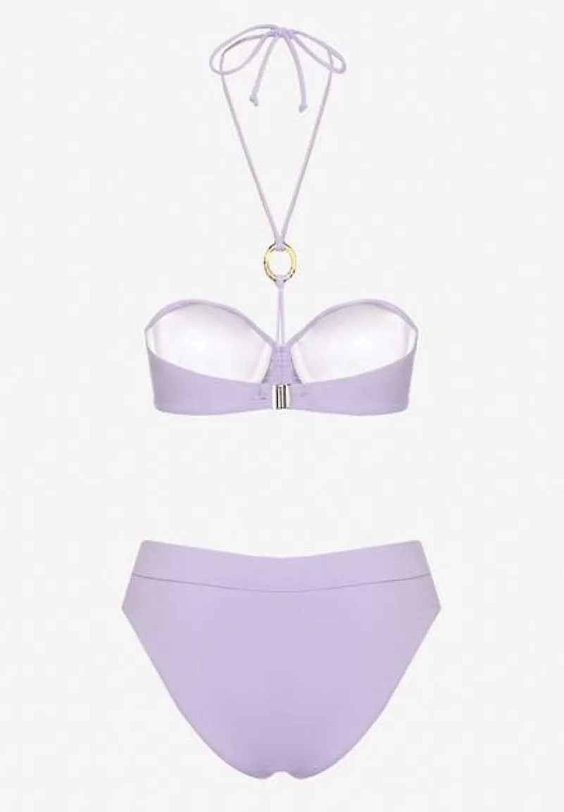 Fioletowe Bikini Figi i Usztywniany Biustonosz z Regulowanymi Ramiączkami Ozdobiony Sznurkiem Rosbia