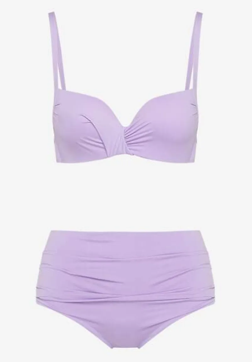 Fioletowe Bikini Usztywniany Biustonosz na Regulowanych Ramiączkach i Majtki z Wysokim Stanem Olamarie