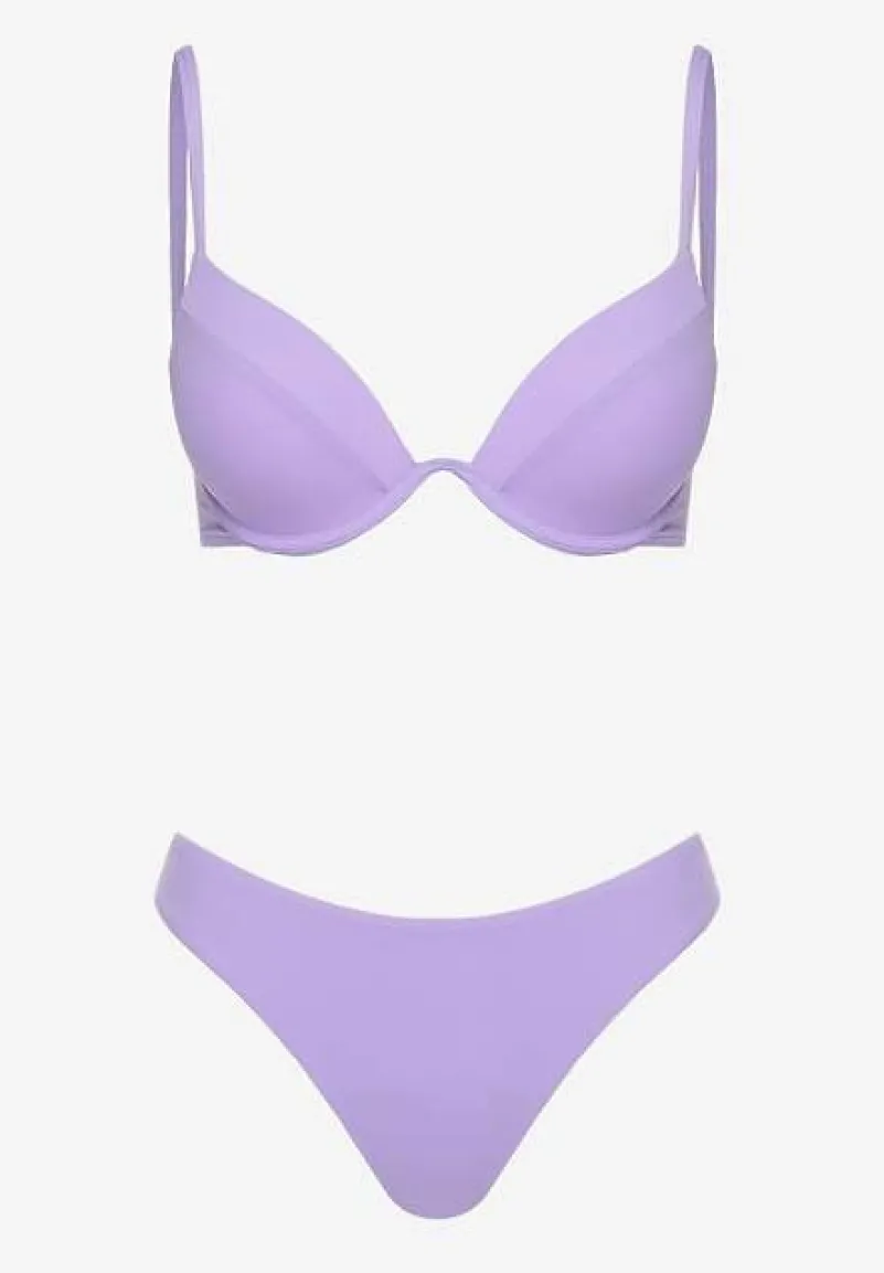 Fioletowe Bikini Usztywniany Biustonosz z Zapięciem z Tyłu i Majtkami Figami Ermarie