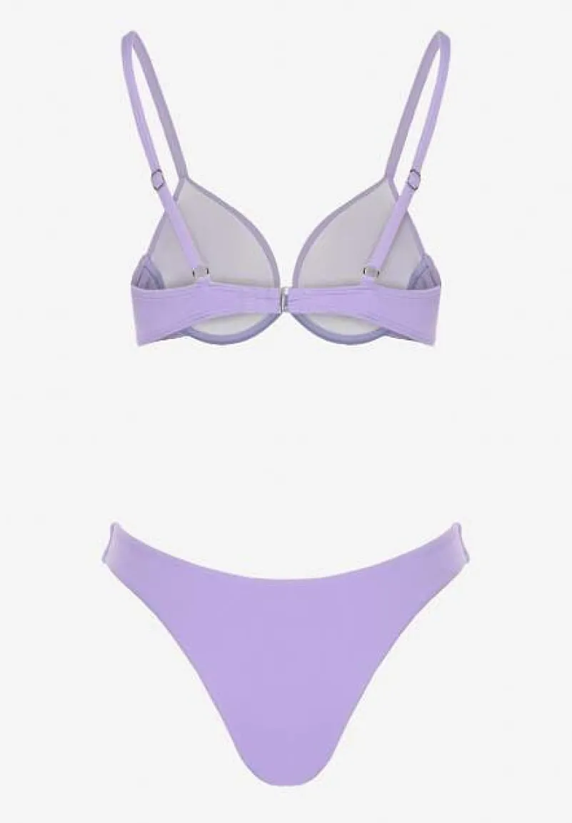 Fioletowe Bikini Usztywniany Biustonosz z Zapięciem z Tyłu i Majtkami Figami Ermarie