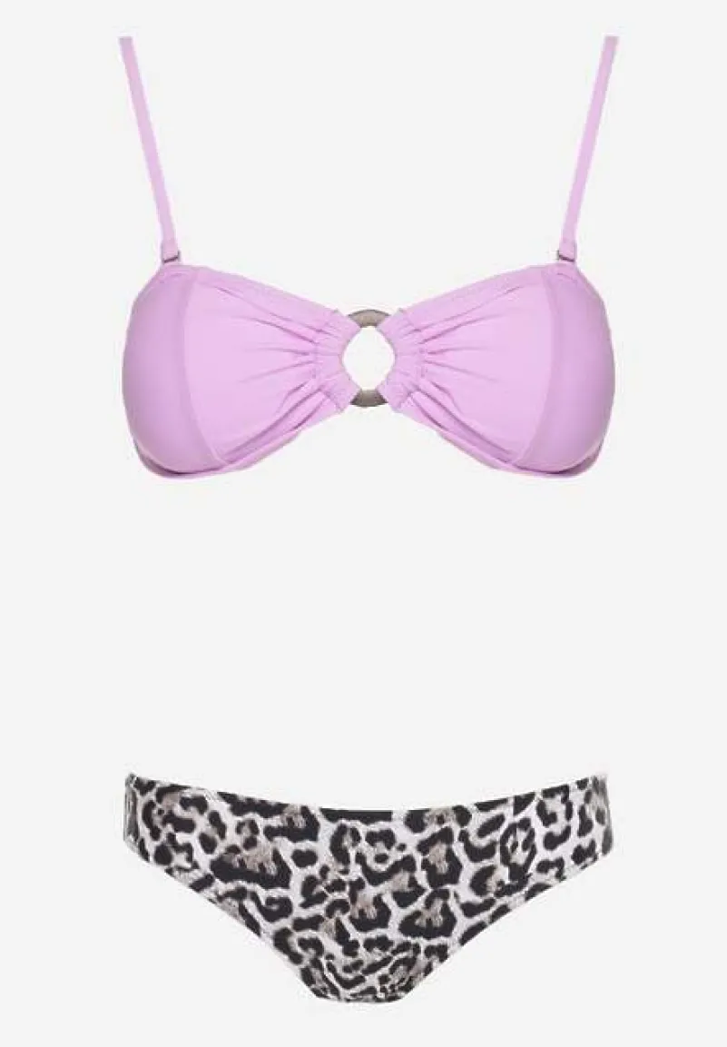 Fioletowe Bikini w Panterkę na Cienkich Ramiączkach Naiahes