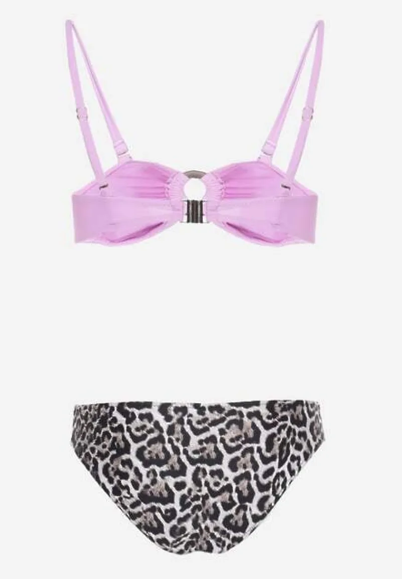 Fioletowe Bikini w Panterkę na Cienkich Ramiączkach Naiahes