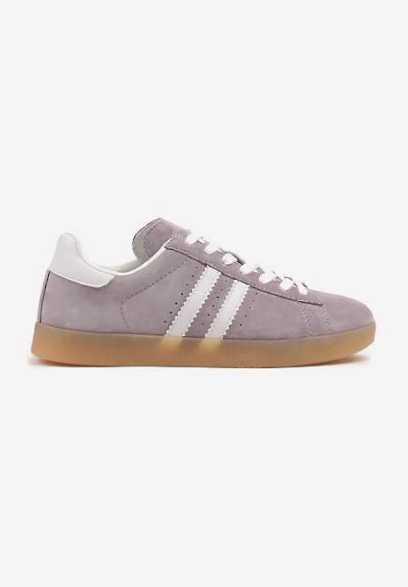 Fioletowo-Białe Sneakersy Zamszowe Typu Tenisówki ze Skórzaną Wkładką Ciarivione