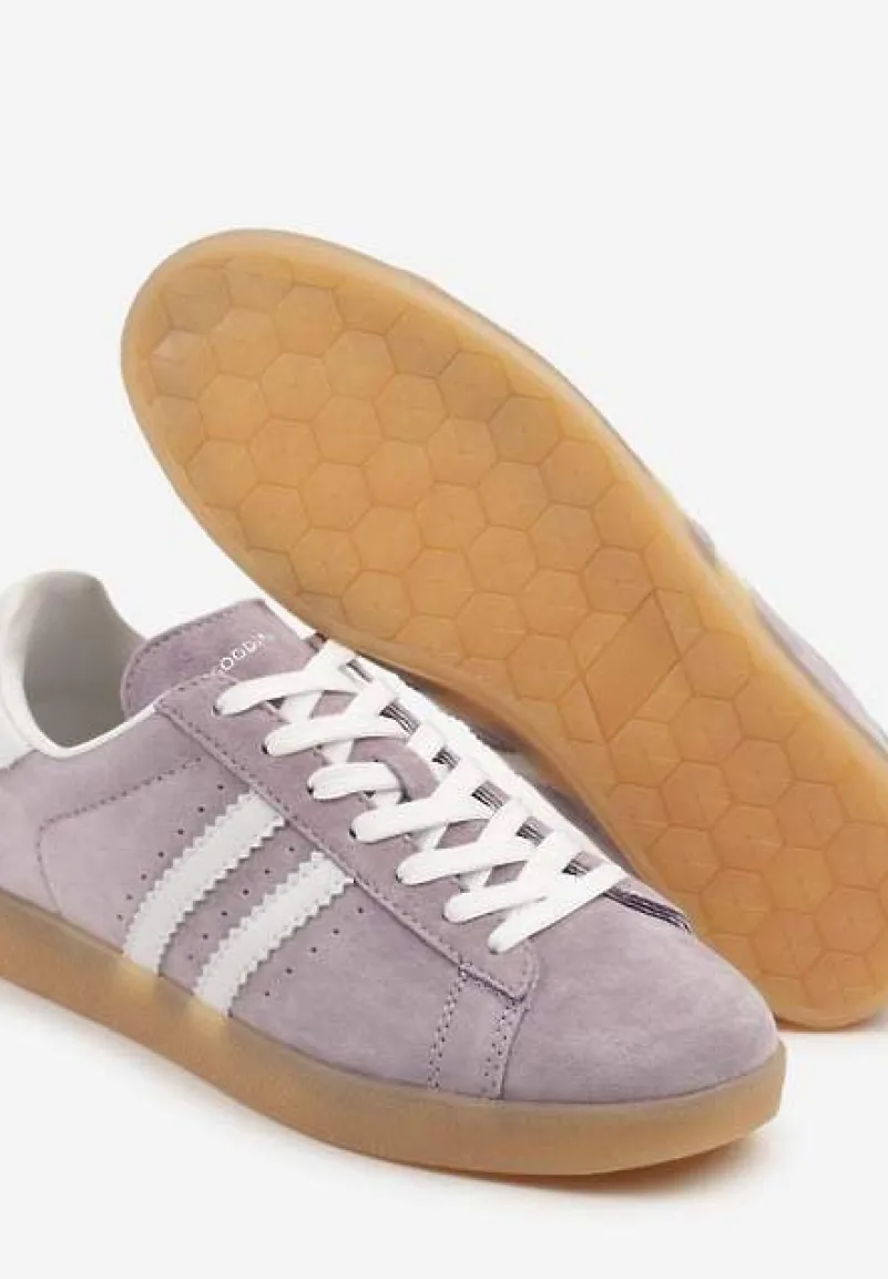Fioletowo-Białe Sneakersy Zamszowe Typu Tenisówki ze Skórzaną Wkładką Ciarivione