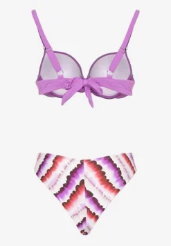 Fioletowo-Różowe Bikini Majtki Figi Ozdobione Nadrukiem i Biustonosz Natinalia