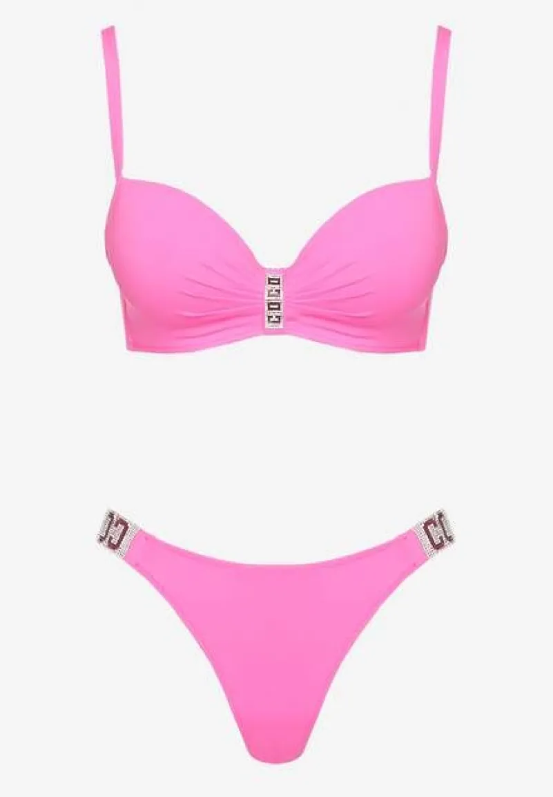 Fuksjowe Bikini Biustonosz i Majtki Figi z Aplikacją z Cyrkoniami Nateria