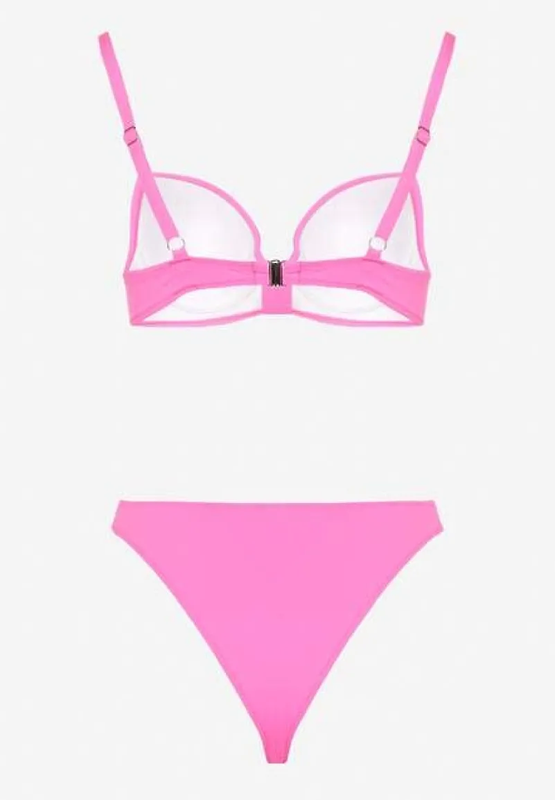 Fuksjowe Bikini Biustonosz i Majtki Figi z Aplikacją z Cyrkoniami Nateria