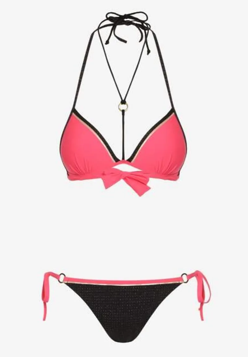 Fuksjowe Bikini Dwuczęściowe Wiązany Biustonosz i Figi ze Sznurkami Lutella