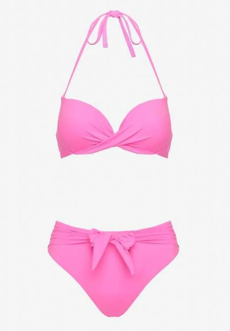 Fuksjowe Bikini Majtki Figi i Biustonosz Ozdobione Wiązaniem Saniorie