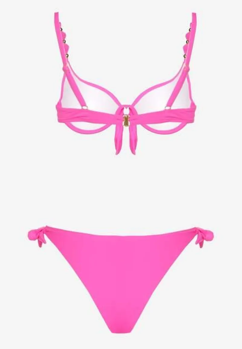 Fuksjowe Bikini Majtki i Biustonosz z Wiązaniem Sadeenne