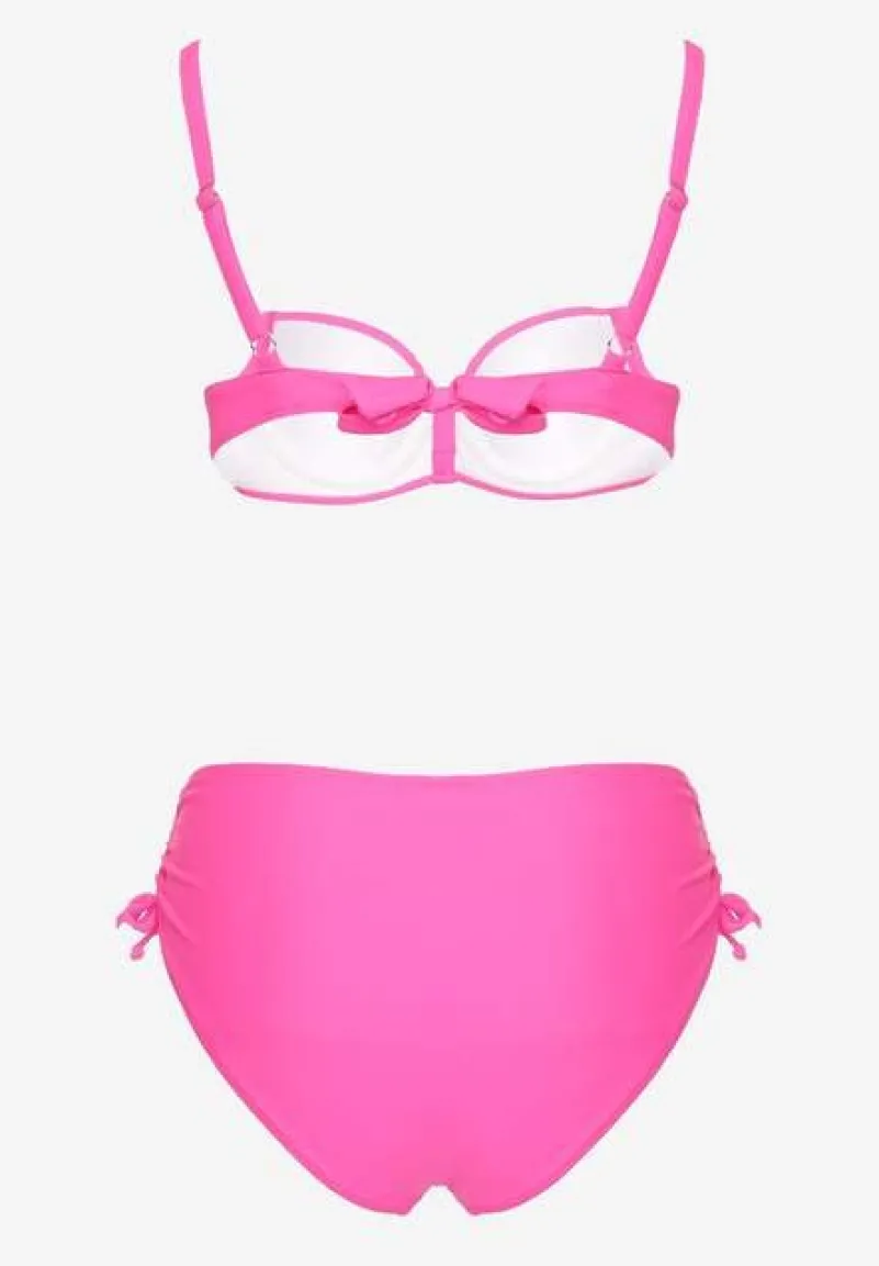 Fuksjowe Bikini Majtki Typu Figi i Biustonosz z Metalicznymi Ozdobami Kinasara