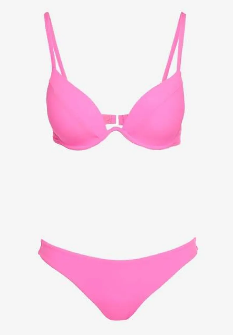 Fuksjowe Bikini Usztywniany Biustonosz z Zapięciem z Tyłu i Majtkami Figami Ermarie