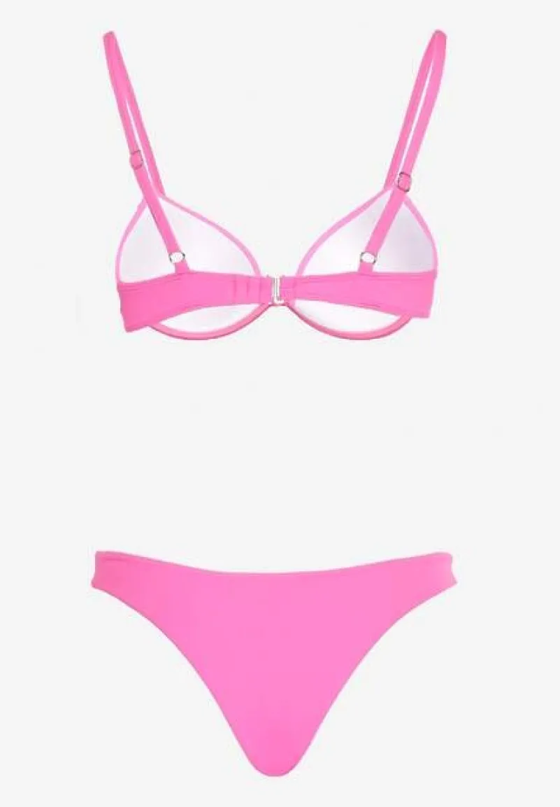 Fuksjowe Bikini Usztywniany Biustonosz z Zapięciem z Tyłu i Majtkami Figami Ermarie