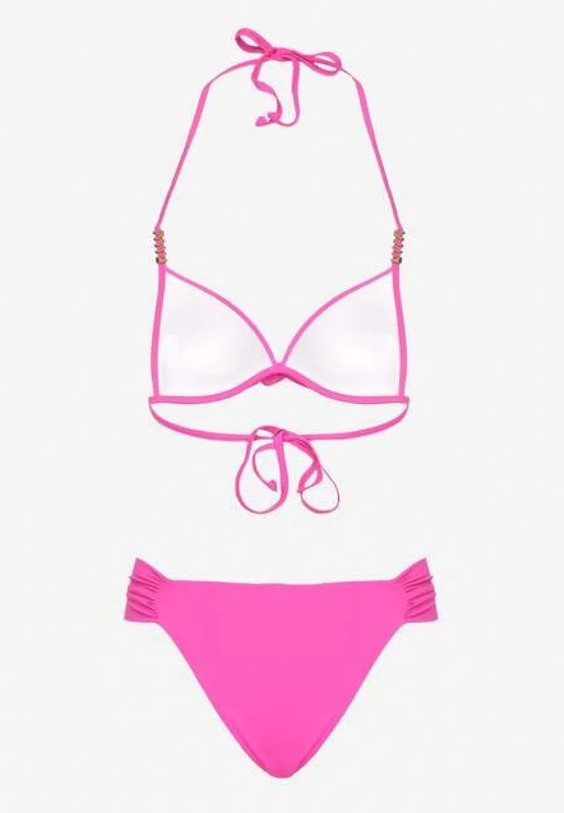 Fuksjowe Bikini Wiązany Biustonosz Push Up i Majtki Typu Figi Mirisenia