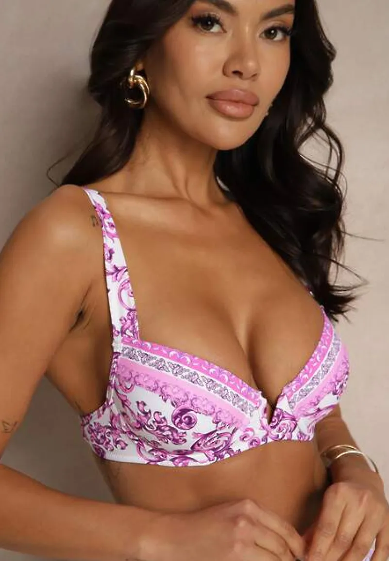 Fuksjowe Bikini Zdobione Ornamentalnym Printem Biustonosz i Figi Mirulea