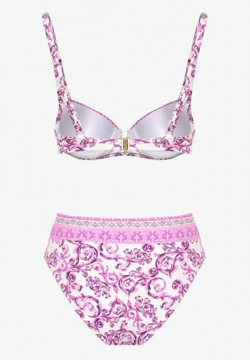 Fuksjowe Bikini Zdobione Ornamentalnym Printem Biustonosz i Figi Mirulea