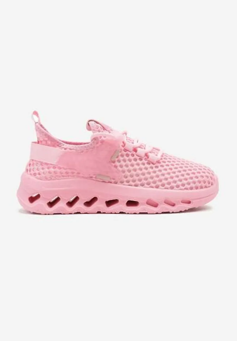 Fuksjowe Buty Sportowe Sneakersy Siateczkowe na Tłoczonej Platformie Lurilia