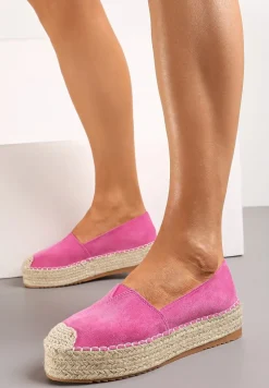 Fuksjowe Espadryle z Imitacji Zamszu na Platformie z Jutowej Plecionki Mirrona