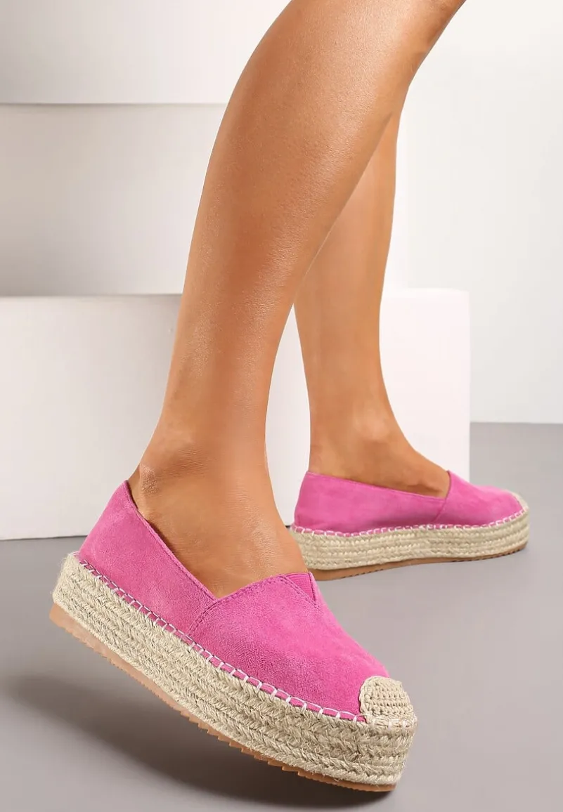 Fuksjowe Espadryle z Imitacji Zamszu na Platformie z Jutowej Plecionki Mirrona