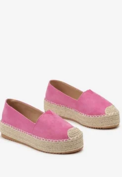 Fuksjowe Espadryle z Imitacji Zamszu na Platformie z Jutowej Plecionki Mirrona