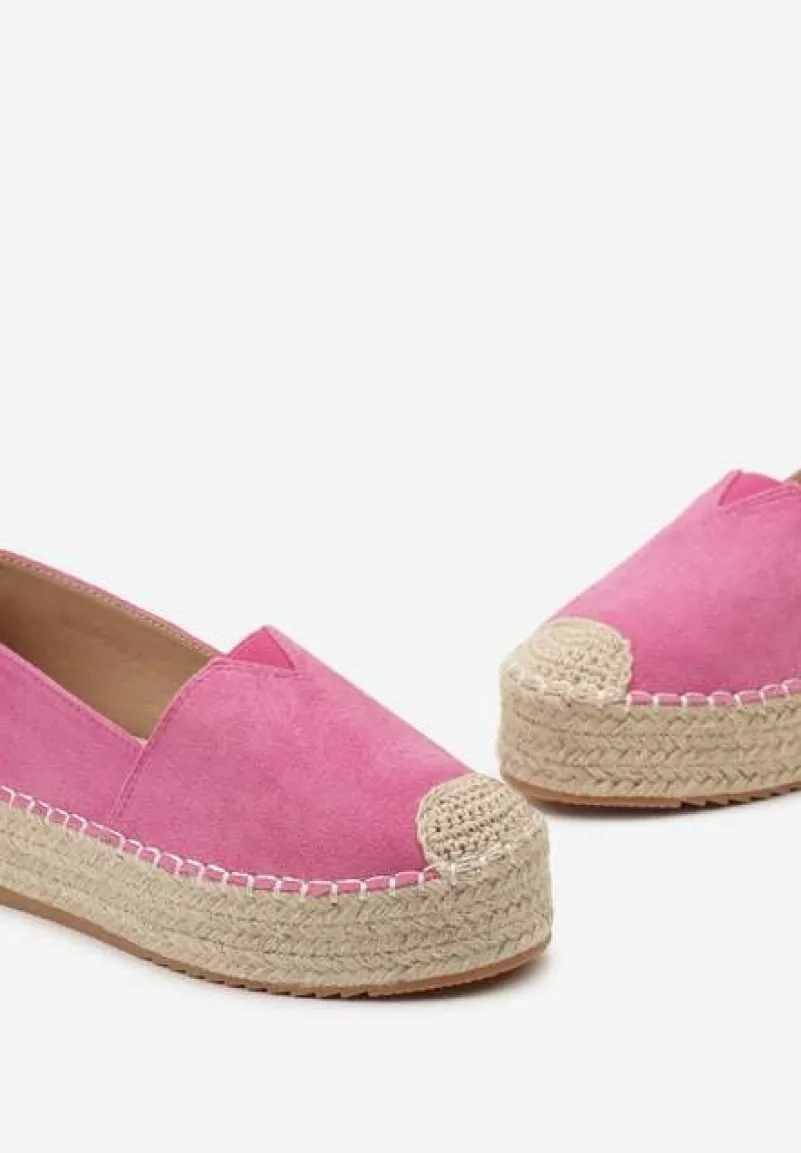 Fuksjowe Espadryle z Imitacji Zamszu na Platformie z Jutowej Plecionki Mirrona