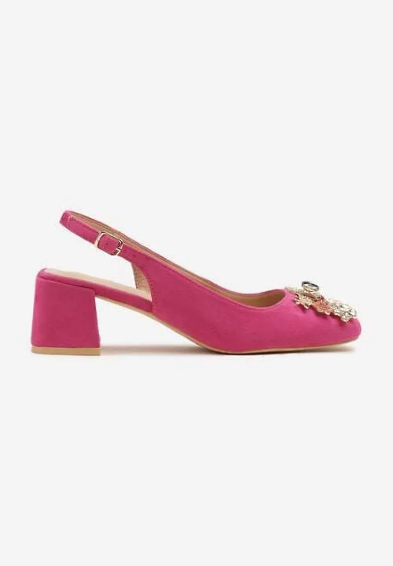 Fuksjowe Sandały Vices na Słupku Slingback ze Skórzaną Wkładką i Cyrkoniami Nimirune