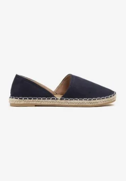 Granatowe Espadryle Ozdobione Wyciętą Cholewką i Plecionką Wommea
