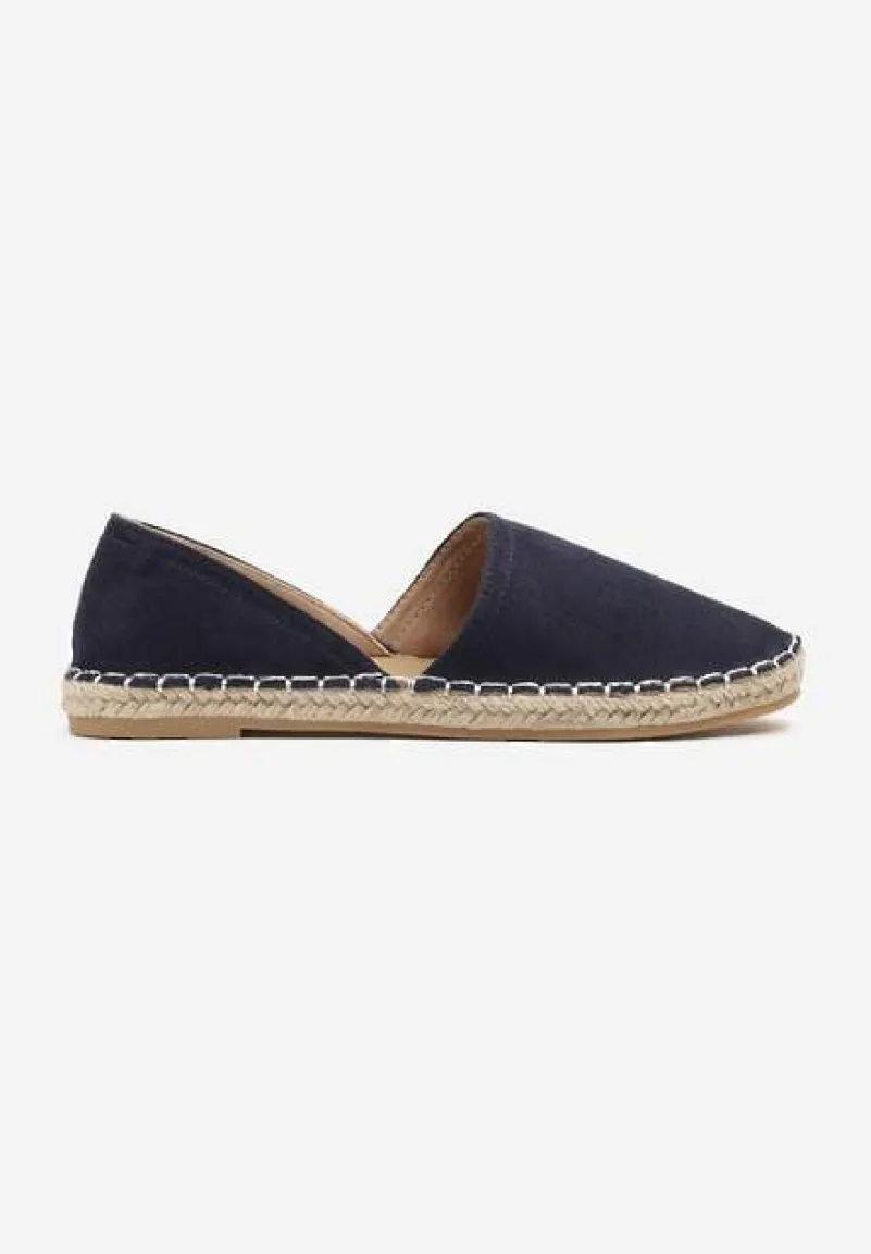 Granatowe Espadryle Ozdobione Wyciętą Cholewką i Plecionką Wommea