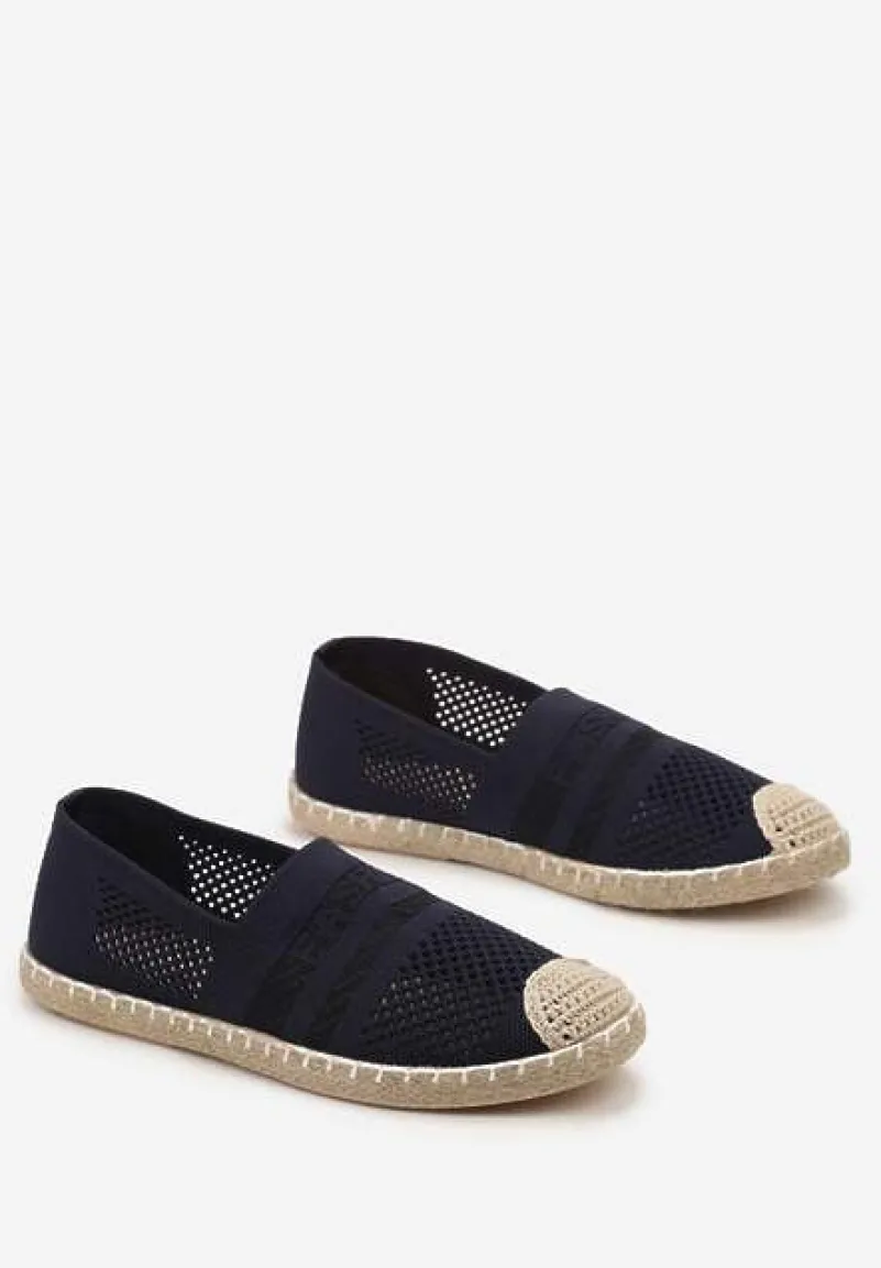 Granatowe Espadryle z Plecioną Cholewką przed Kostkę Mokosa
