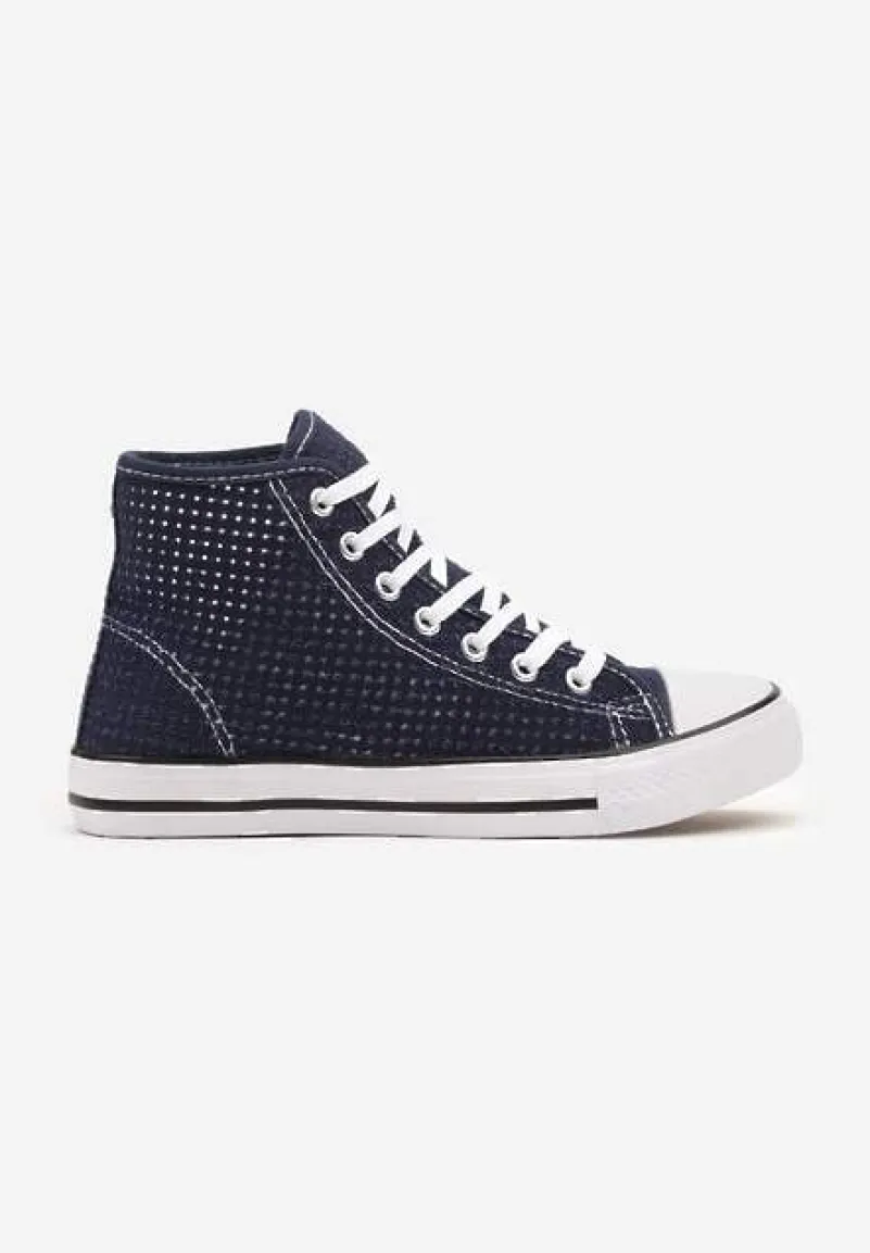 Granatowe Płaskie Trampki z Perforacją Yelagia