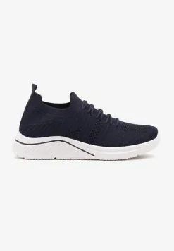 Granatowe Siateczkowe Buty Sportowe Sneakersy na Zdobionej Podeszwie Talloti