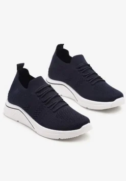 Granatowe Siateczkowe Buty Sportowe Sneakersy na Zdobionej Podeszwie Talloti