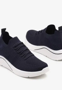 Granatowe Siateczkowe Buty Sportowe Sneakersy na Zdobionej Podeszwie Talloti