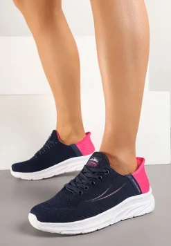 Granatowo-Fuksjowe Buty Sportowe Sneakersy z Ozdobnym Tłoczeniem i Napisami Nolnelia