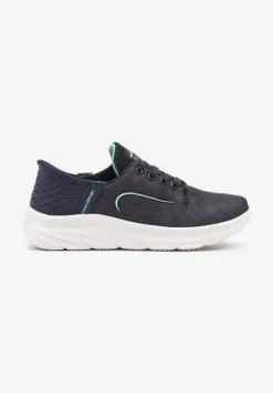 Granatowo-Miętowe Buty Sportowe Sneakersy z Ozdobnym Tłoczeniem na Pięcie i Napisem Darilen