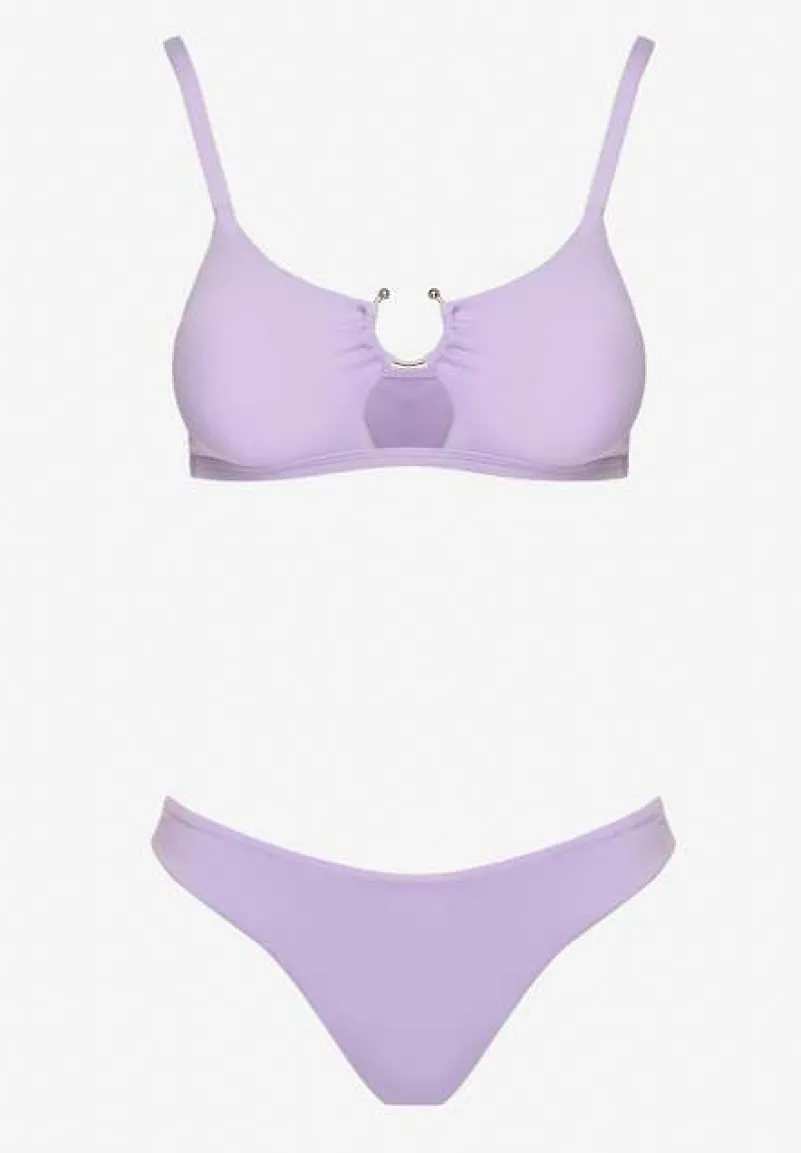 Jasnofioletowe Bikini Nieodpinany Biustonosz z Usztywnianymi Miseczkami i Klamerką przy Dekolcie na Regulowanych Ramiączkach Majtki z Elastyczną Gumką w Pasie Kiaramarie