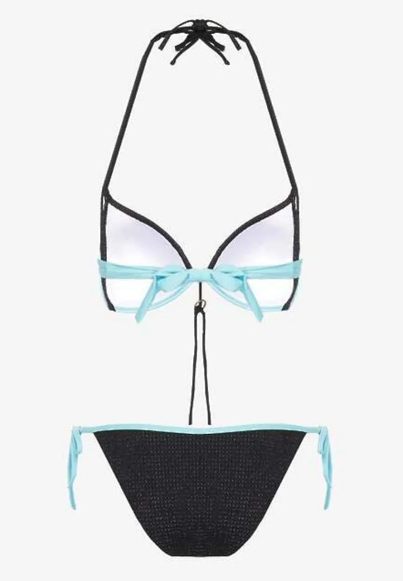 Jasnoniebieskie Bikini Dwuczęściowe Wiązany Biustonosz i Figi ze Sznurkami Lutella