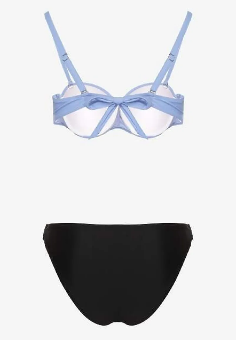 Jasnoniebieskie Bikini Majtki Figi i Biustonosz z Marszczeniem Sepiana