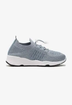 Jasnoniebieskie Buty Sportowe Ściągane Gumką Ozdobione Metaliczną Nicią Rianelle