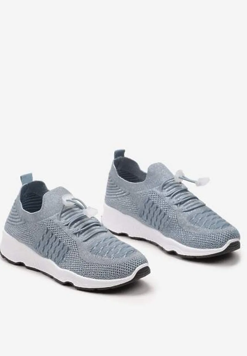 Jasnoniebieskie Buty Sportowe Ściągane Gumką Ozdobione Metaliczną Nicią Rianelle