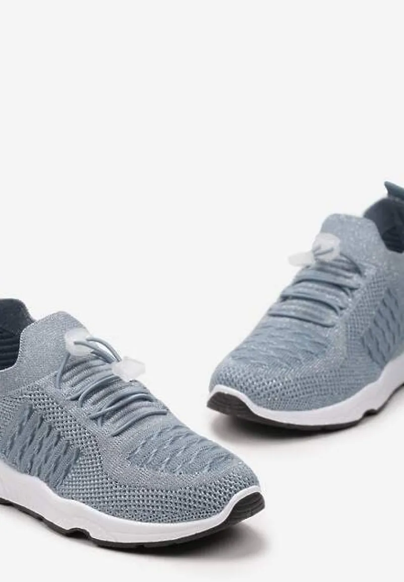Jasnoniebieskie Buty Sportowe Ściągane Gumką Ozdobione Metaliczną Nicią Rianelle