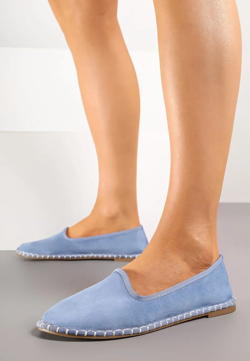 Jasnoniebieskie Casualowe Espadryle z Imitacji Zamszu z Ozdobnymi Przeszyciami Praffia